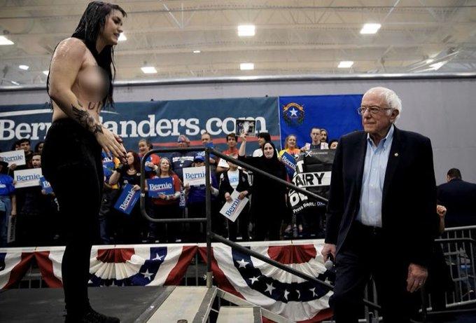 Watch: Topless Protesters Give Bernie Sanders Eye-Full At Nevada Campaign Rally
