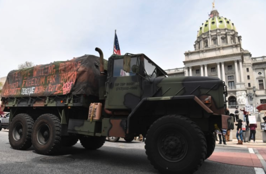 America On The Brink? Shocking Images Show “Pennsylvania Militia” Rolling Up To “Reopen America” Rally