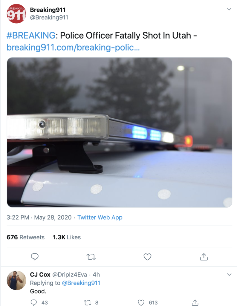 Police Officer Murdered In Utah — Black Twitter Celebrates