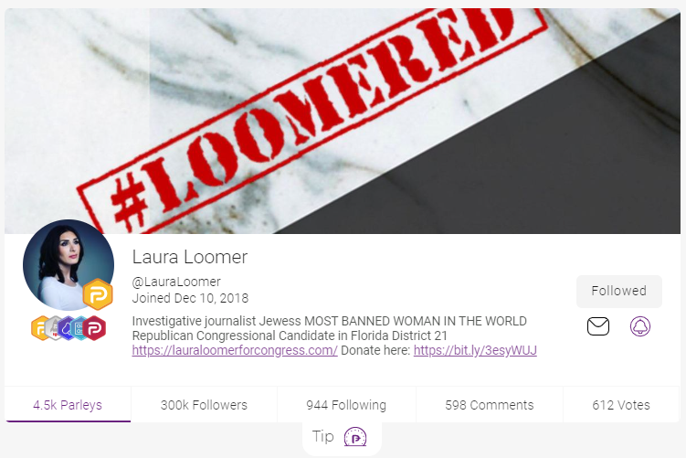 Laura Loomer Exceeds Pre-Ban Twitter Following on Parler With 300k Followers