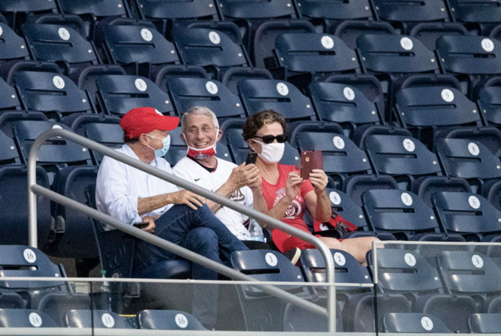 Mask-less Fauci Enjoys Baseball Game — Fans Replaced With Cardboard Audience