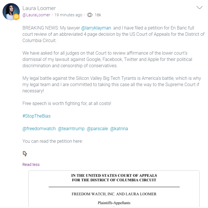 BREAKING: Laura Loomer Files Petition For En Banc Review, Challenging Recent DC Circuit Court of Appeals Decision