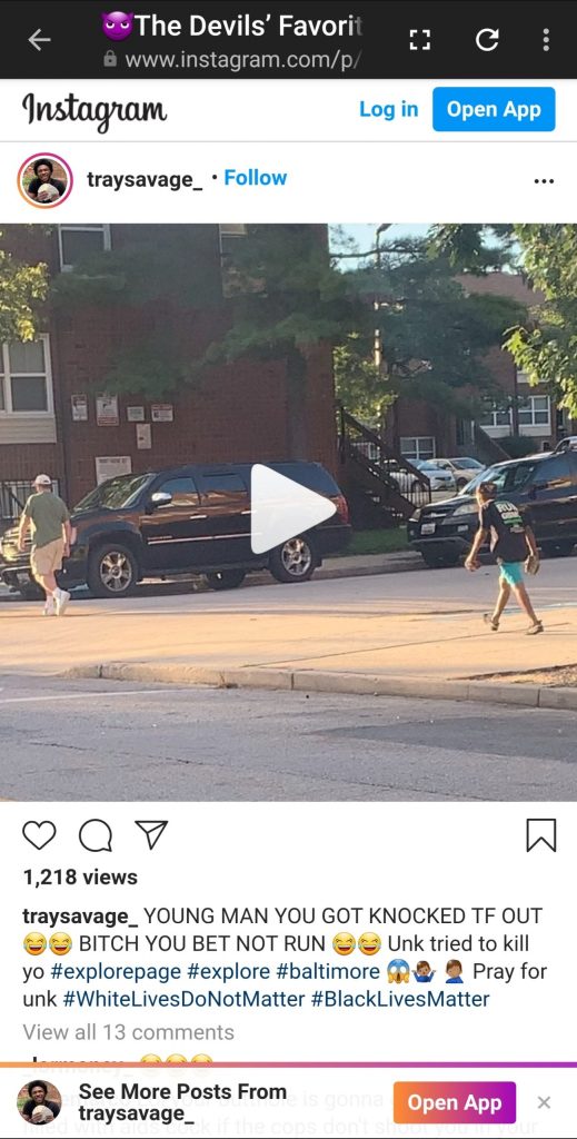 White Male Knocked Unconscious With Brick in Unprovoked Hate Crime — Instagram Refuses to Ban Uploader Who Filmed Crime Saying “White Lives Do Not Matter”