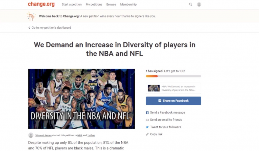 Petition Demanding More Diversity in the NFL & NBA BANNED by Change.org for ‘Hate Speech’