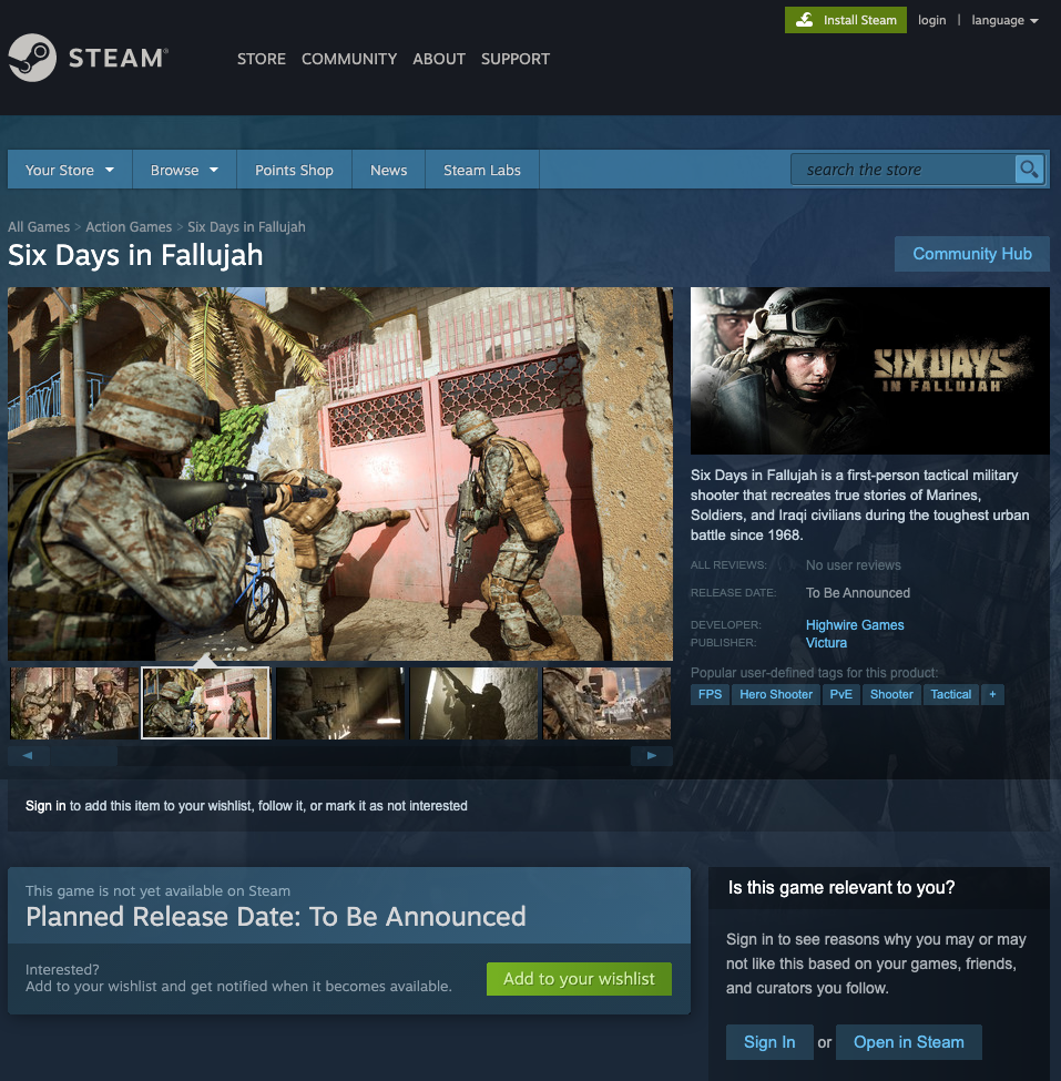 I Don’t Even Play FPS, But I’m Pre-Ordering Six Days in Fallujah to Show Solidarity Against Censorship