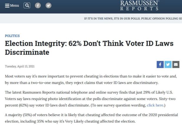 Rasmussen Poll Shows 51% of Americans Believe the 2020 Presidential Election Was Rigged