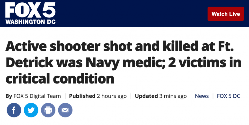 Shooter on Military Base in Maryland is Not an Important Story