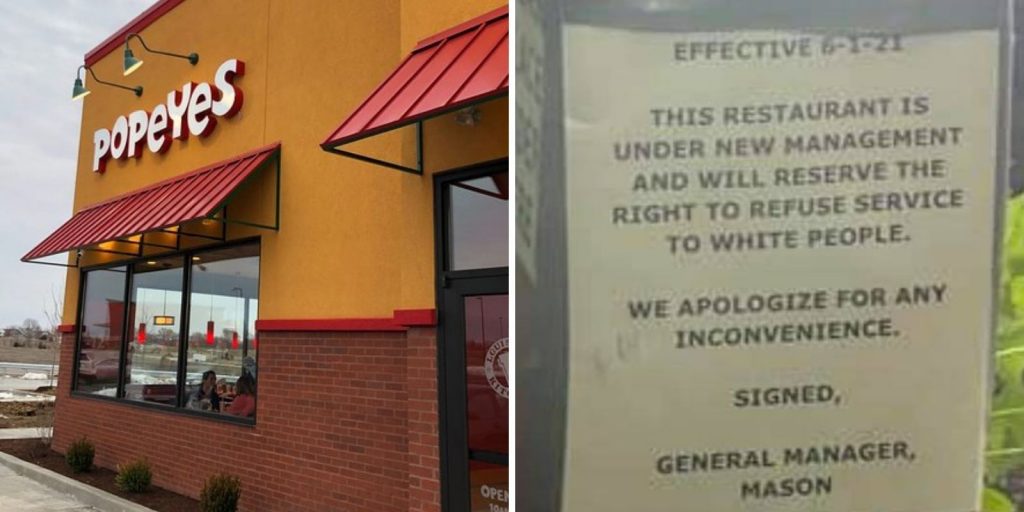 Someone Posts Signs at Popeye’s Chicken Saying They’ll Refuse Service to White People