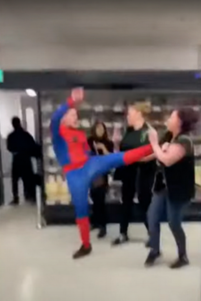 UK: Spider-Man Kicks a Fat Whore in Her Stupid, Ugly Face