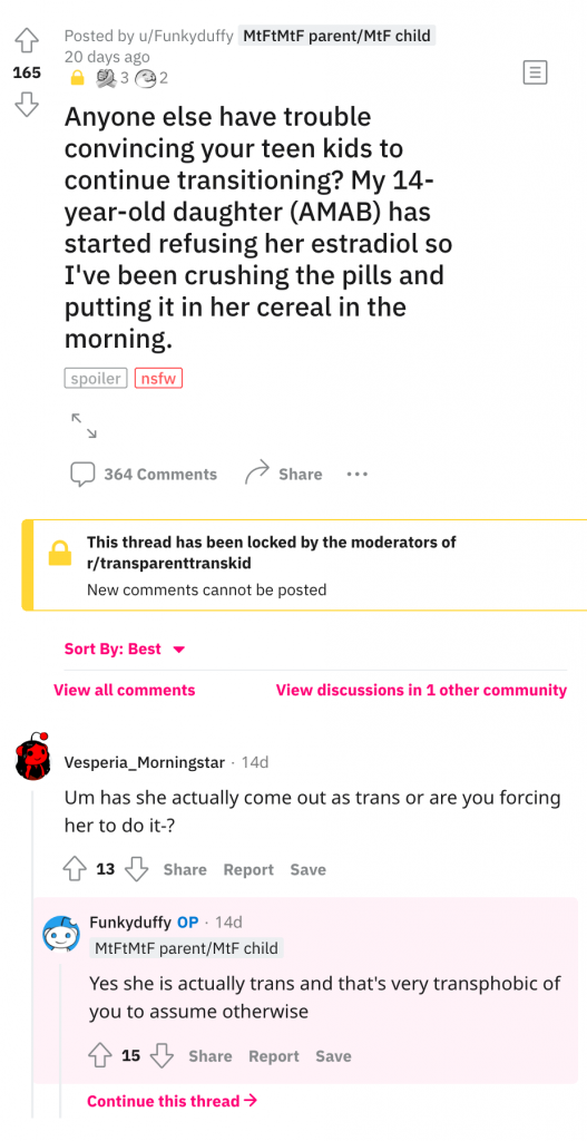 reddit: Mother Secretly Feeding Her Son Tranny Drugs