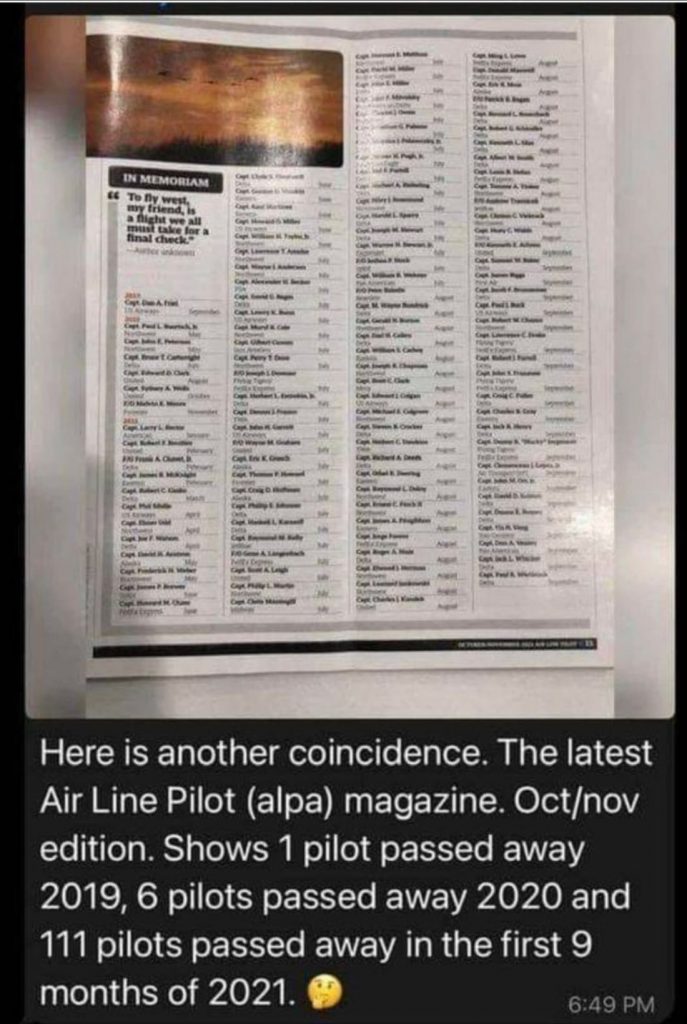 Are >100 dead US airline pilots trying to send us a message about vaccine safety?