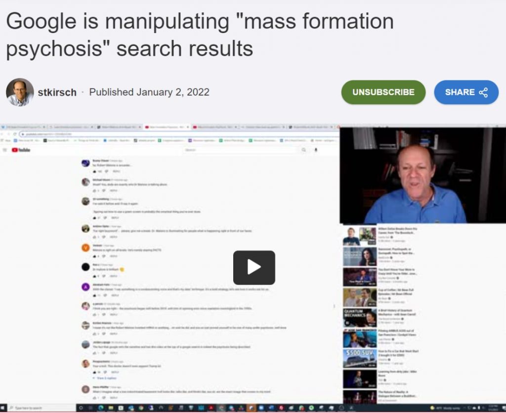 How Google manipulated “Mass formation psychosis” search results after the Malone interview