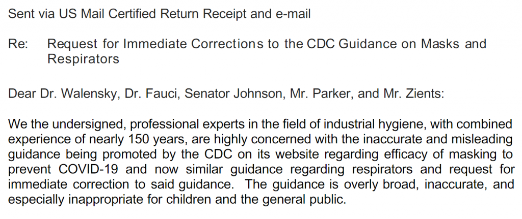 27 page rebuttal letter from 8 industrial hygienists complaining about flawed CDC mask guidance