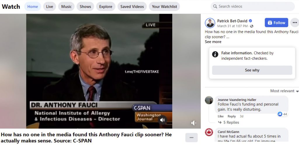 Facebook says that Fauci spreads misinformation