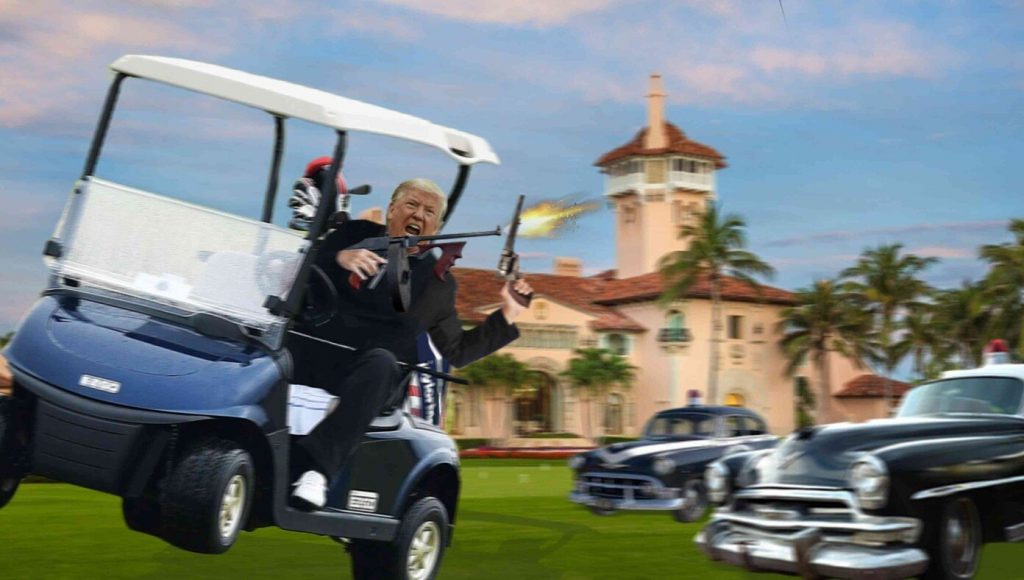 SATIRE – ‘You’ll Never Take Me Alive, Coppers!’ Shouts Trump Speeding Away From FBI Agents In Golf Cart