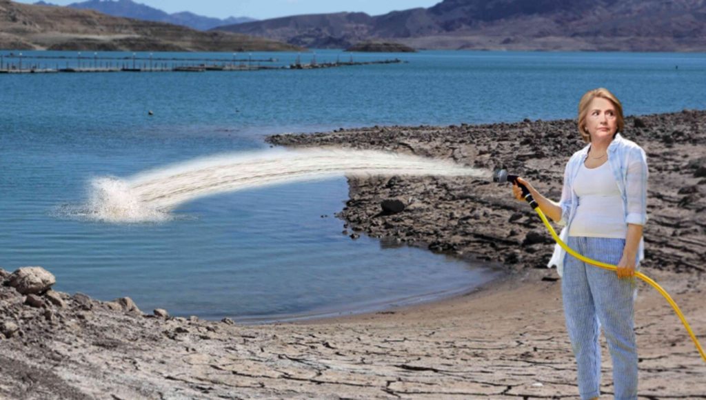 SATIRE – Hillary Clinton Spotted Desperately Trying To Refill Lake Mead Before More Bodies Surface