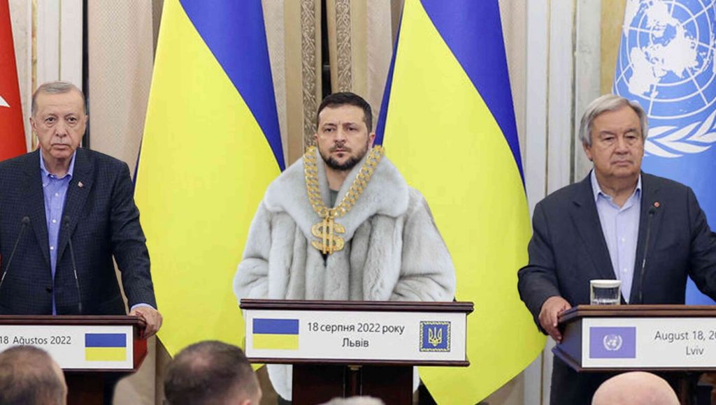 SATIRE – Zelensky Gives Impassioned Plea For More U.S. Money While Wearing Fur Coat And Gold Chain