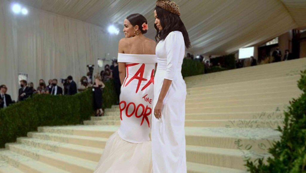 SATIRE – In Support Of Student Loan Cancellation, AOC Dons ‘Tax The Poor’ Dress