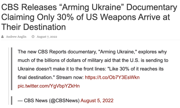 CBS Deletes “Arming Ukraine” Documentary, Says the US Government Told Them To
