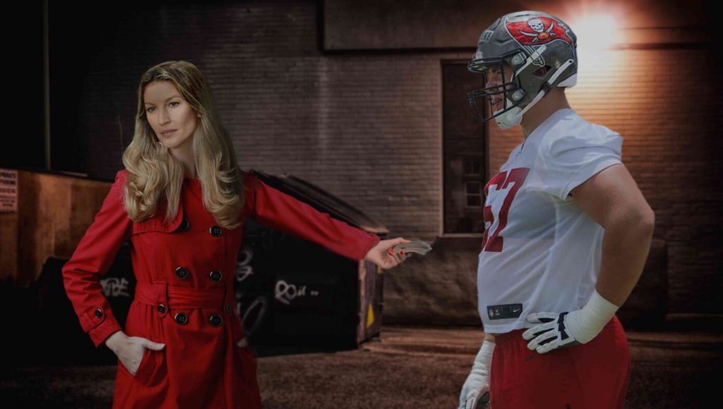 SATIRE – Gisele Spotted In Seedy Alleyway Slipping Bucs Offensive Line A Wad Of Cash