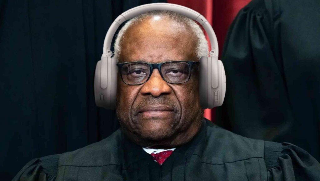 SATIRE – To Drown Out Justice Jackson, Clarence Thomas Resorts To Wearing Noise-Canceling Headphones