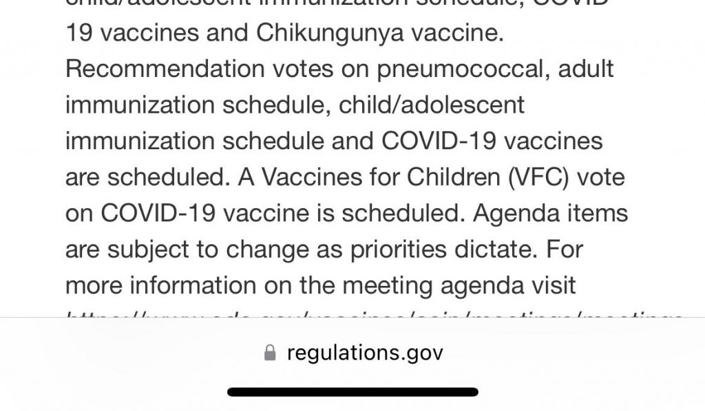 URGENT: the CDC vaccine group is meeting tomorrow and may try to add the Covid shots to the normal childhood vaccine schedule