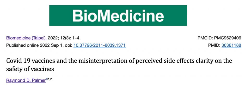 Who is Raymond D Palmer? Author of paper in Biomedicine journal says post-vaccination adverse events are actually caused by anti-vax misinformation, not vaccines