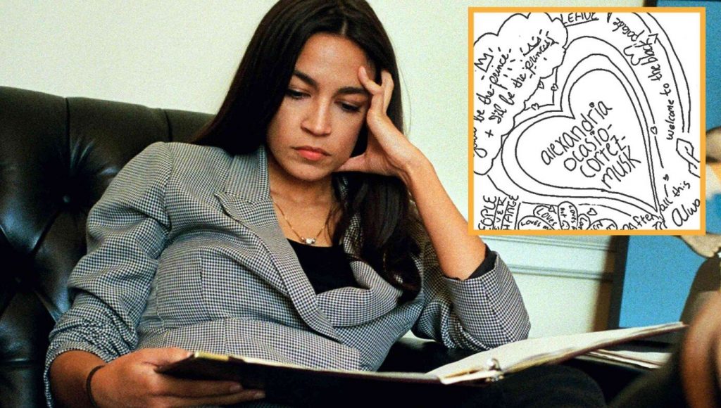 SATIRE – AOC Wistfully Doodles ‘Alexandria Ocasio-Cortez-Musk’ Inside Heart In Her Notebook