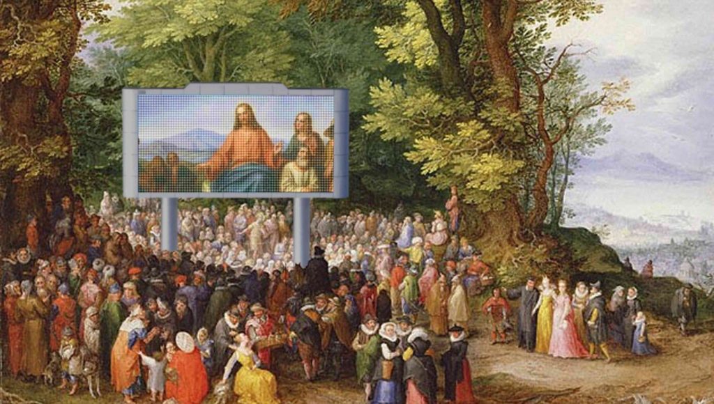 SATIRE – Scholars Believe Overflow Crowd Watched Sermon On The Mount Via Jumbotron