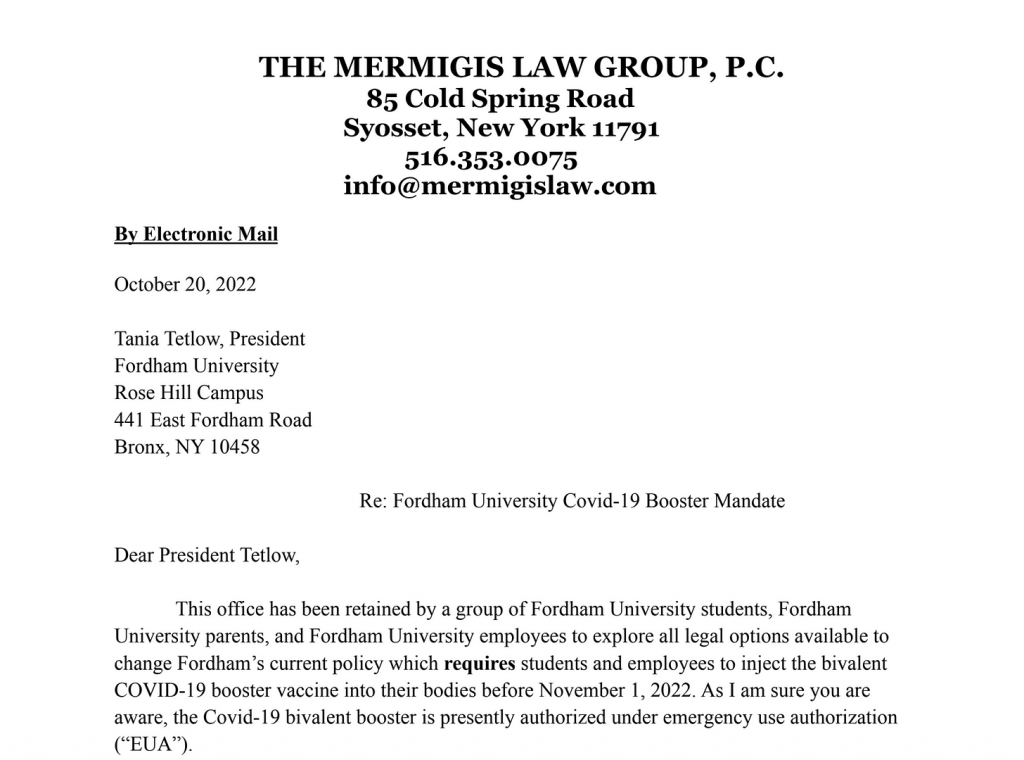 Fordham Mandated the Bivalent Booster. The Deadline is November 1st.