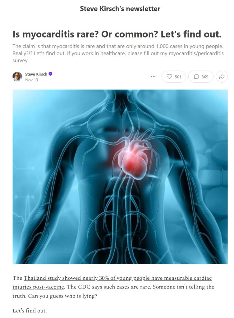 My public healthcare worker survey results: Myocarditis rates up >10X post-vax