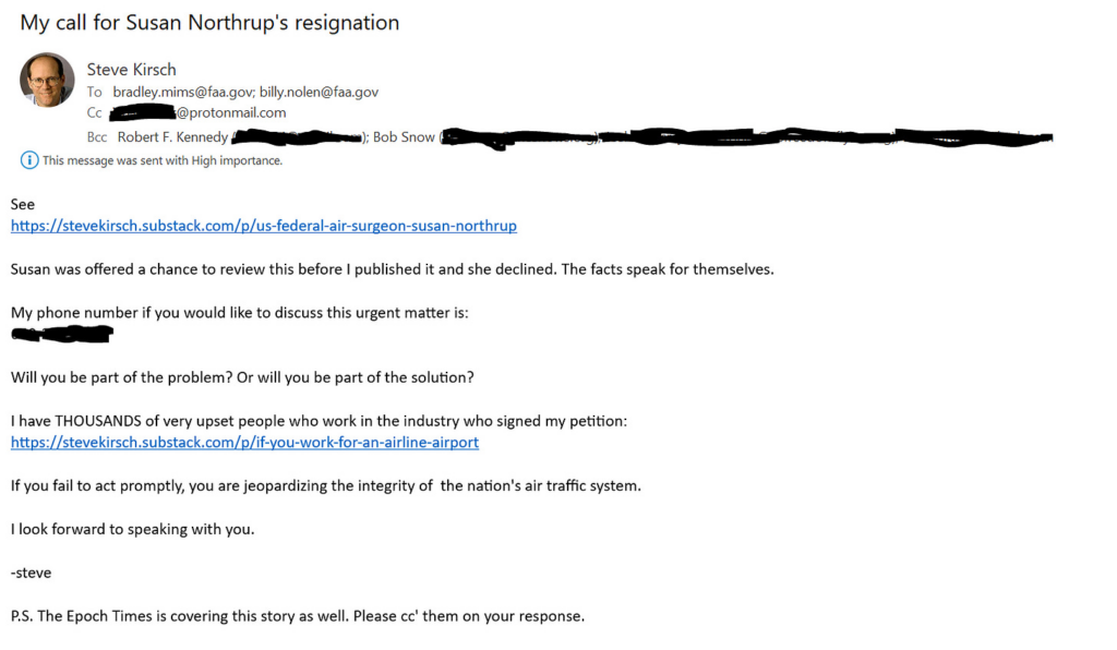 My email to the FAA leadership