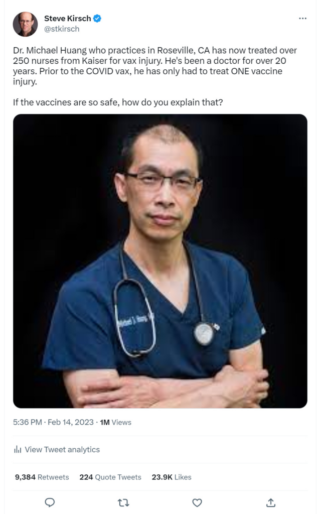 Michael Huang, MD in California has treated THOUSANDS of vaccine injured…