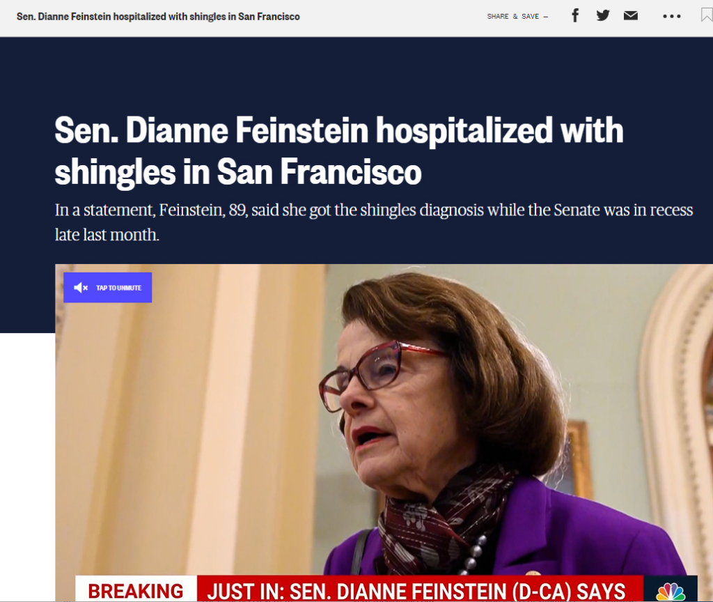 Why is US Senator Diane Feinstein hiding her medical history w.r.t. shingles?