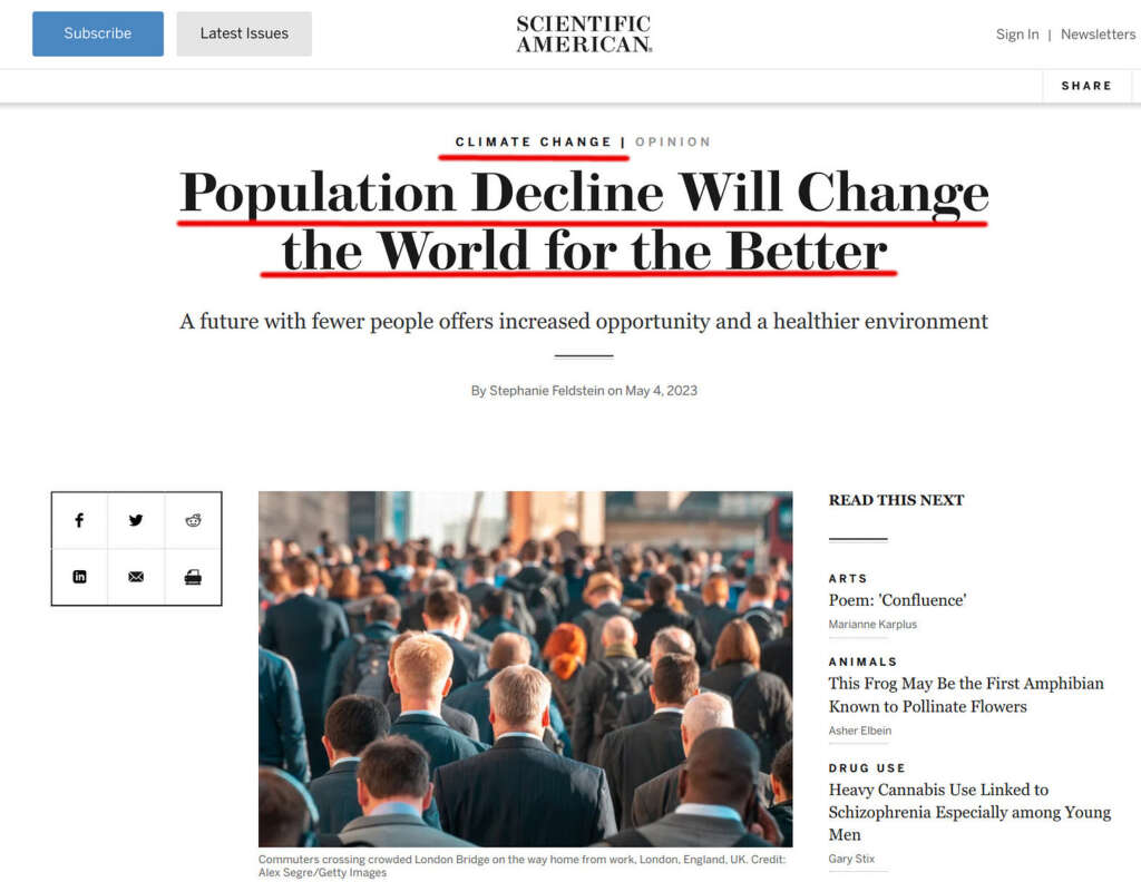 “Population Decline Will Change the World for the Better,” Scientific American Says