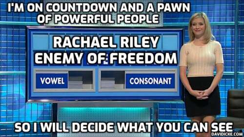 Rachel Riley supports free speech? Wow, that’s a new one. Has she forgotten her tireless efforts to censor those she disagrees with? People don’t have the right to support terrorism? Mmm. That would include the Israeli government, right? Nope. They can terrorise all they like