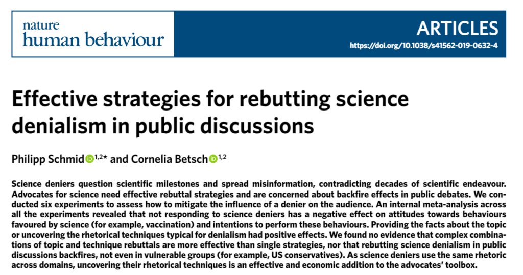 If they really want to stop misinformation, the scientific literature says that they should agree to public discussions