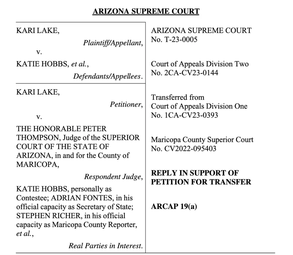 The Latest Filing In Kari Lake v. Katie Hobbs in Arizona