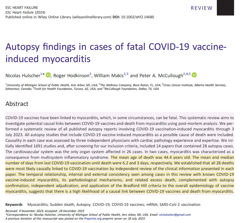 BREAKING–Peer-Reviewed, Published: Autopsy Findings in Cases of Fatal COVID-19 Vaccine-Induced Myocarditis