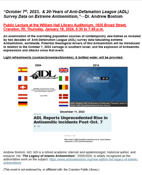 [Video link /Slides] Introductory discussion with Mike Stenhouse, 1/16/24 about my forthcoming 1/18/24 lecture, “October 7th, 2023, & 20-Years of Anti-Defamation League (ADL) Survey Data on Extreme Antisemitism”