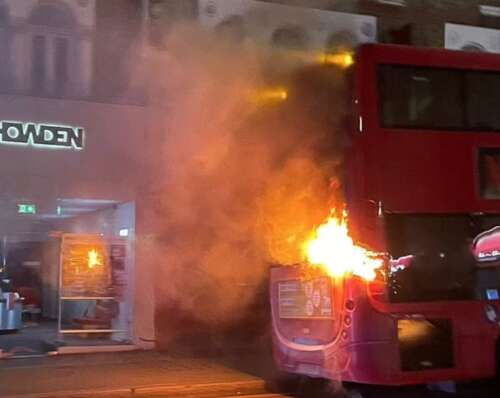 Another London bus catches fire: Hybrid vehicle bursts into flames in east London just a day after electric double-decker exploded on the school run in Wimbledon