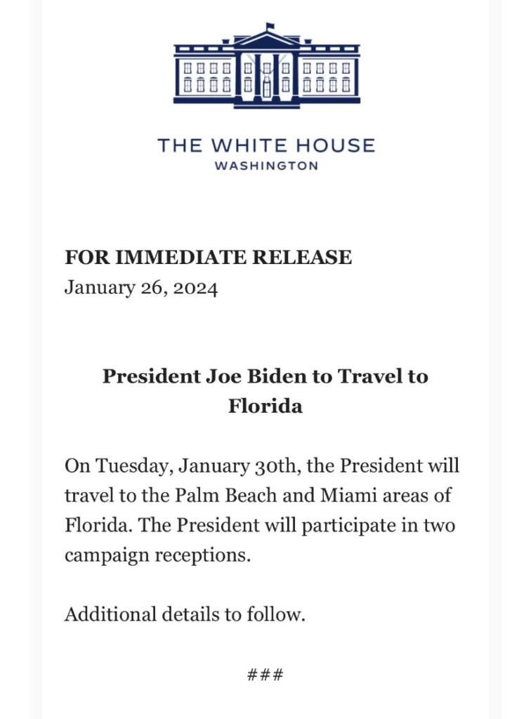 Democrat Fundraiser Crawl Coming to Florida as Democrat Mega Donors Host January 30th and 31st Events for Joe Biden and Nikki Haley in Palm Beach and Miami