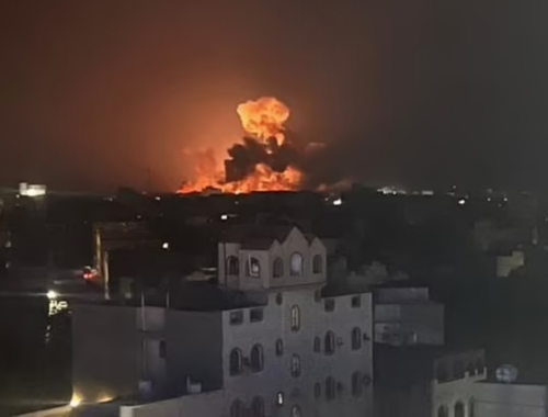 New airstrike hits Yemen port city after Houthi rebels opened fire with rockets – following two nights of US and UK attacks