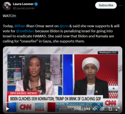 Leftist Hypocrisy at Its Finest as Hamas Propagandist Ilhan Omar Endorses Biden-Harris To “Save Democracy” From Trump