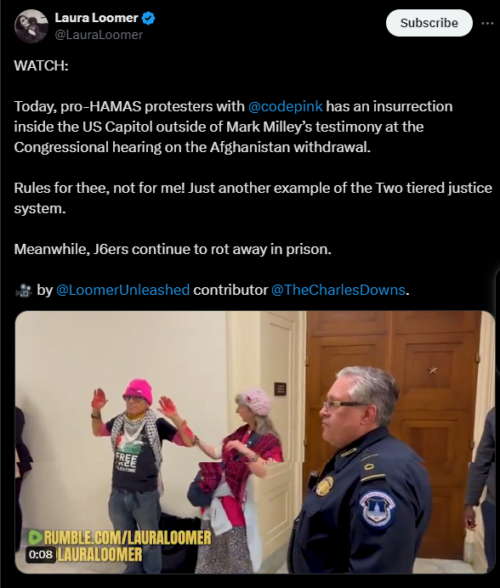 Democrat Code Pink Mostly Peaceful Protesters Allowed to Vandalize Halls of Congress by Throwing Paint as Peaceful J6ERS Sit in Jail