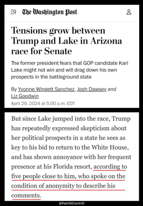 Kari Lake Blasts WashPo Fake News Claiming ‘Rift’ Between Her and Trump