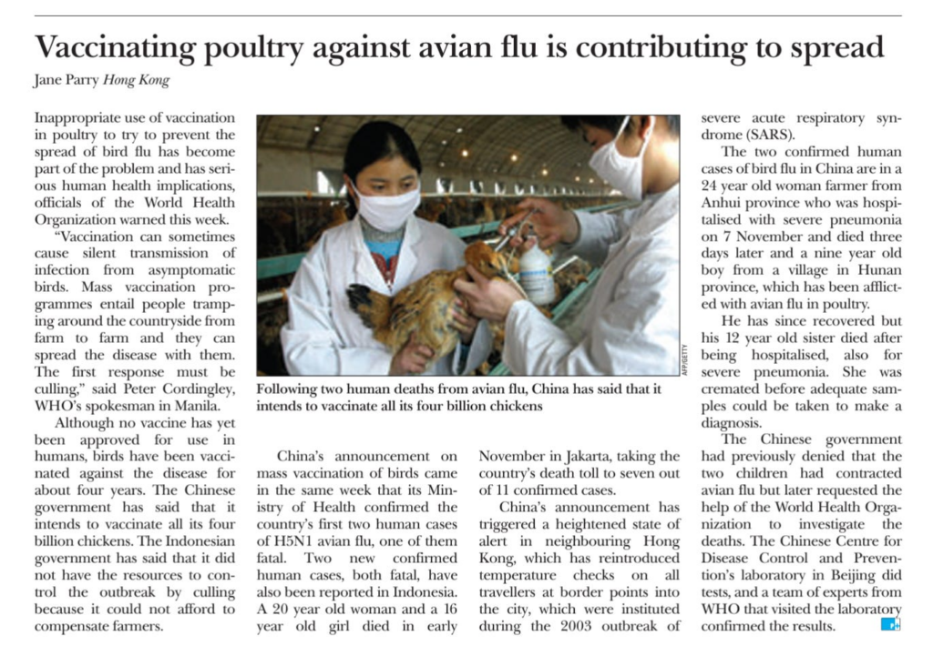 Vaccination of Poultry for Avian Influenza