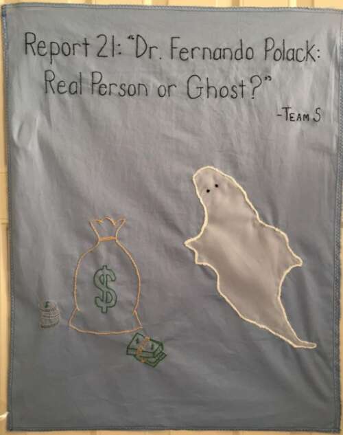 Embroidery: “Dr. Fernando Polack: Real Person or Ghost?”