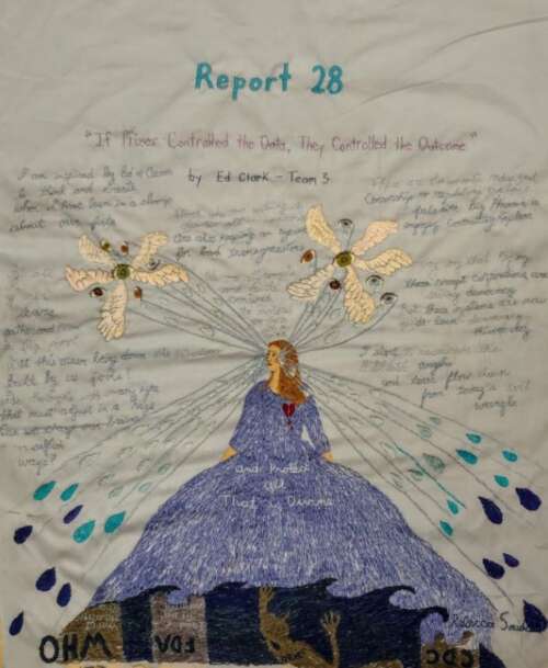 Poem/Embroidery: “If Pfizer Controlled the Data, They Controlled the Outcome”
