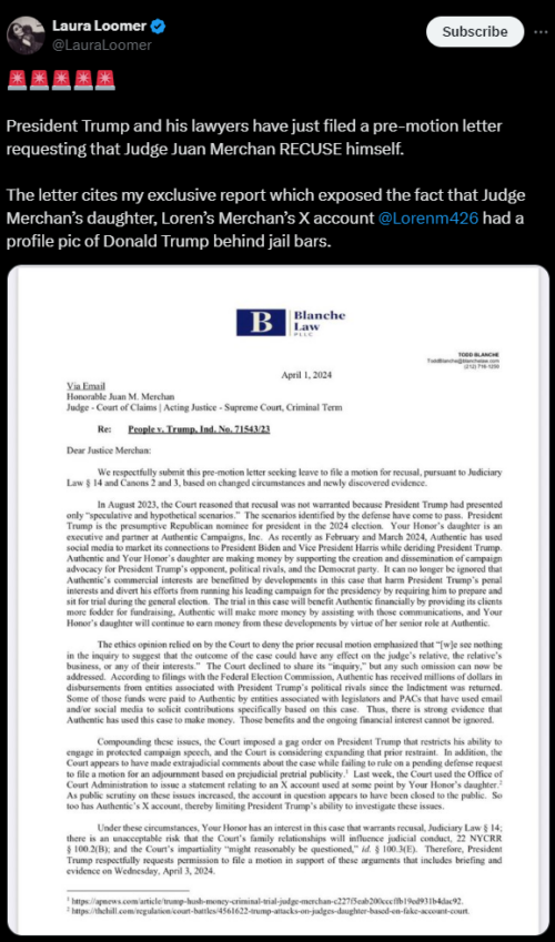 House GOP Conference Chair Elise Stefanik Joins President Trump in Demanding Judge Merchan’s Recusal Following Loomer’s Exclusive Reporting on Merchan’s Anti-Trump Bias